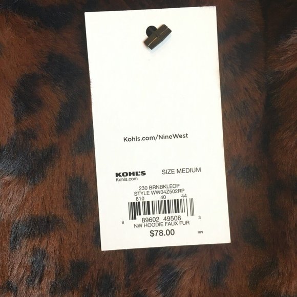 LAST ONE Nine West Womens Faux Fur Hooded Jacket Brown Animal Print Cheetah MED - Picture 6 of 8